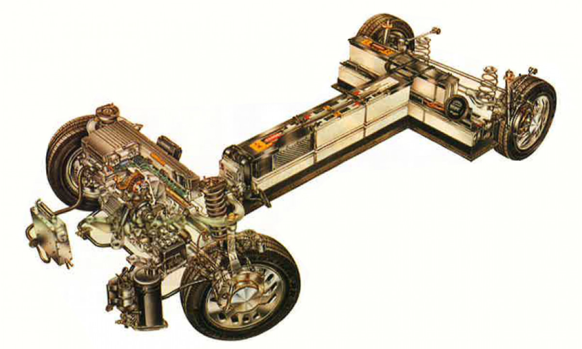 The General Motors EV1 under chassis concept drawing