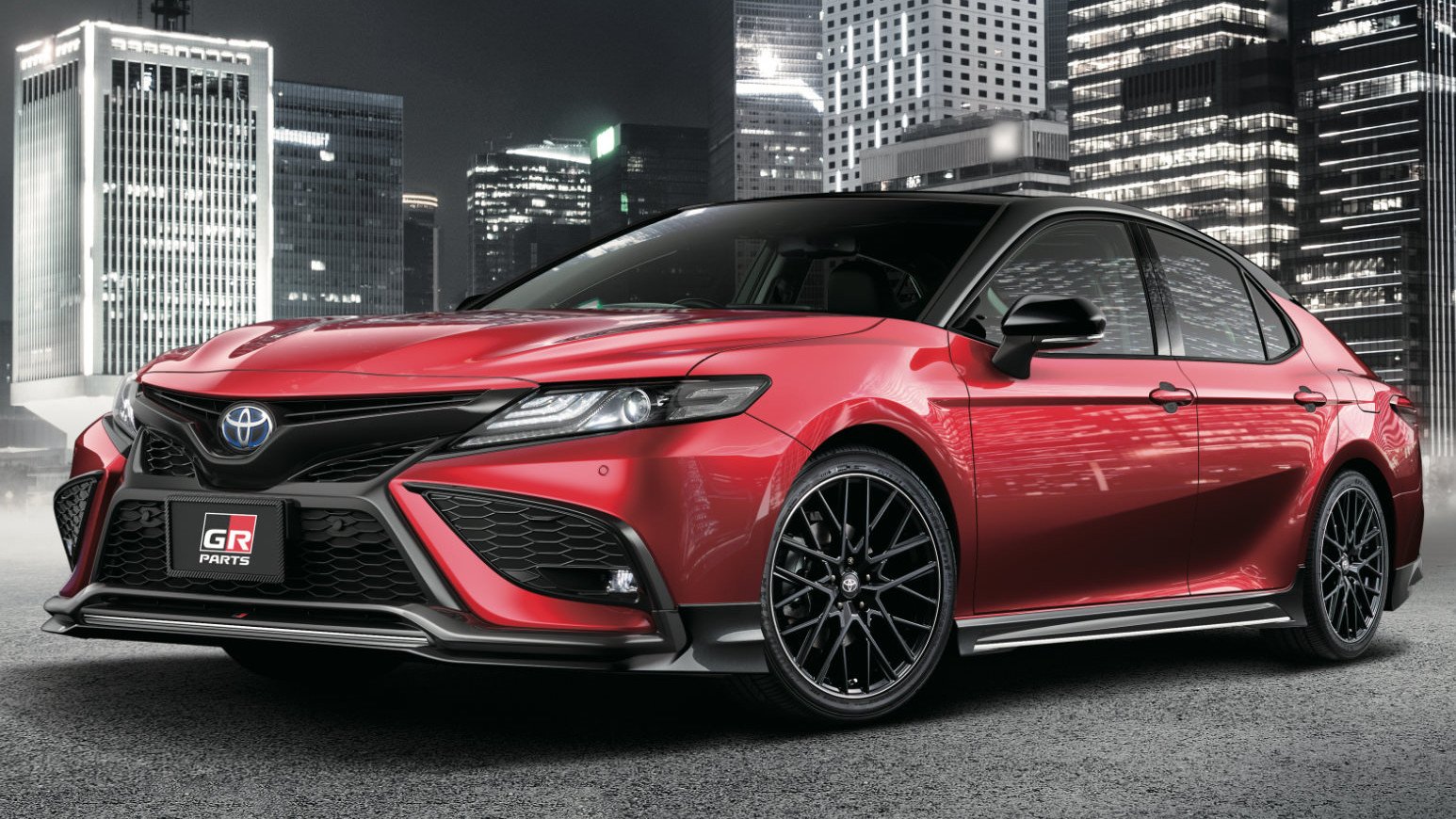 Front View of a Red Camry with the Gazoo Racing Kit