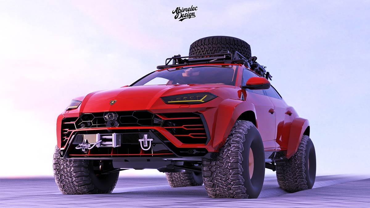 The Arctic Lamborghini Urus low angled front view