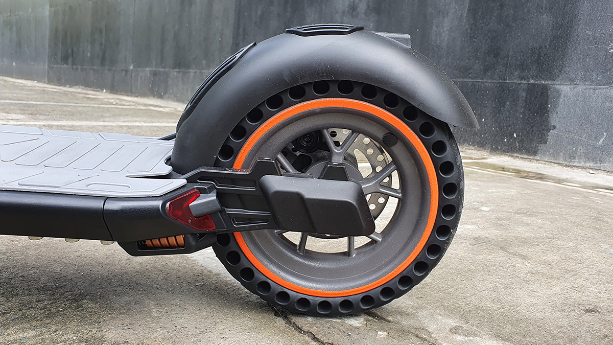 The Lenovo M2 Electric Kick Scooter rear wheel and manual brake