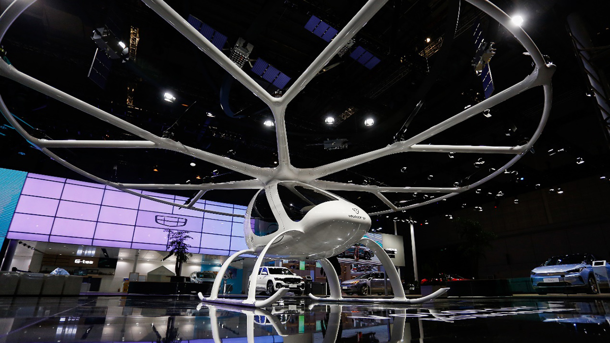 The Geely and Volocopter Air Taxi Low Angle view