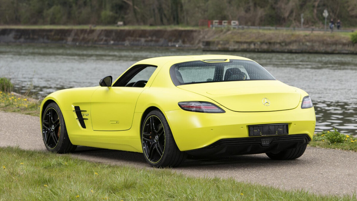 The Mercedes-Benz SLS AMG Electric Drive Parked beside a river