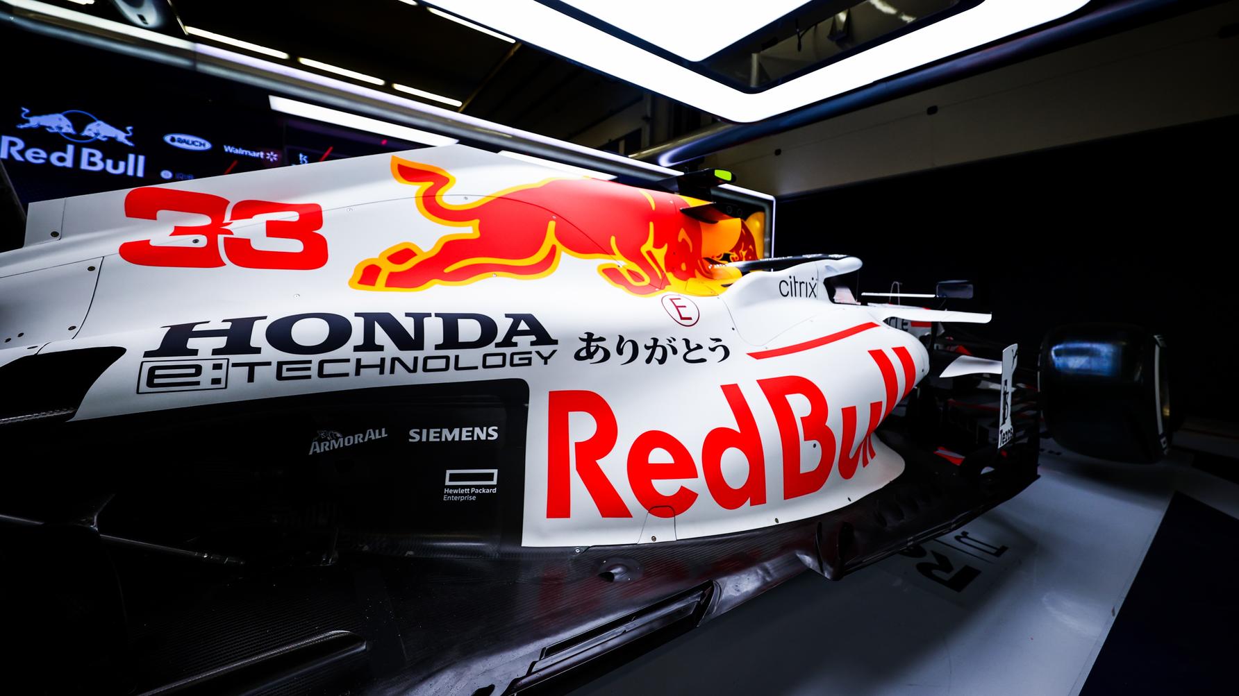Honda brand name and logo on Red Bull's Formula One car