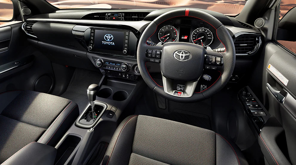 Driver's cockpit of the Toyota Hilux GR Sport