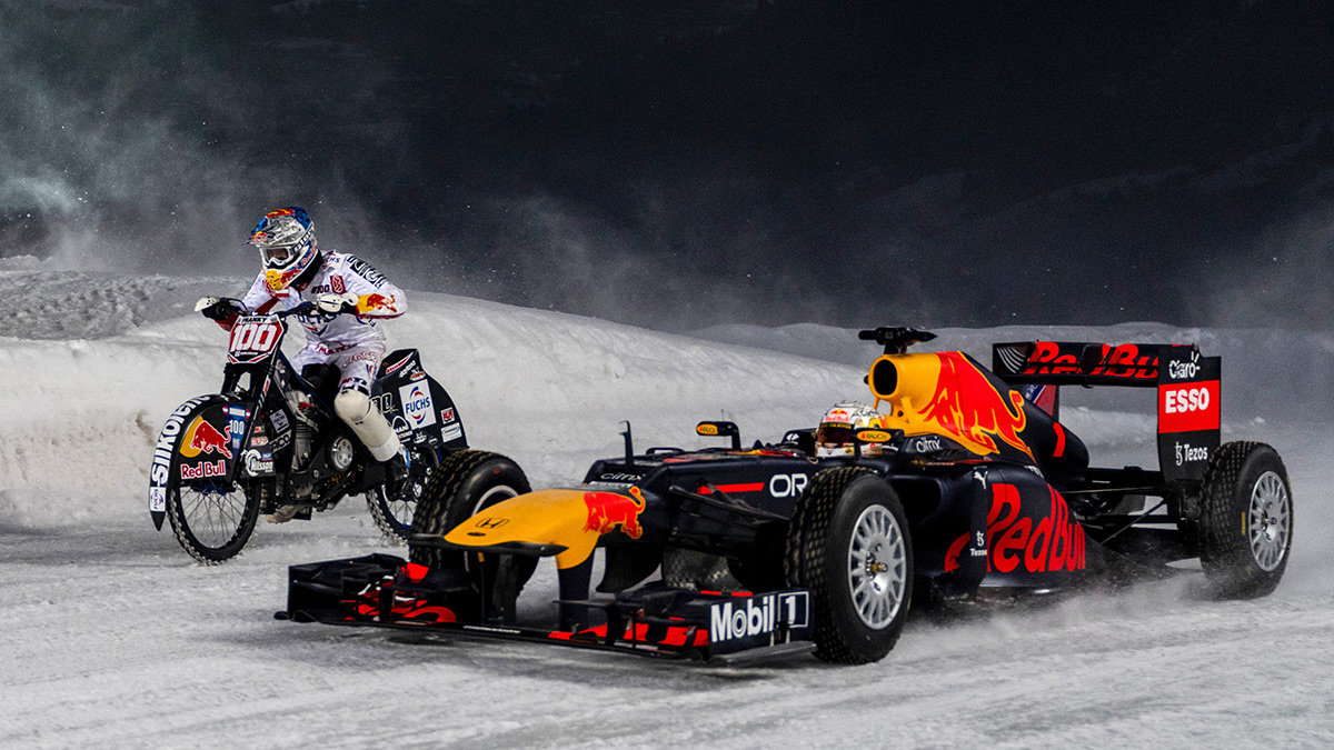 Red Bull Racing, ice racing, Max Verstappen driving on ice, red bull f1 car on ice, red bull f1 car max verstappen driving ice, max verstappen red bull f1 car ice racing