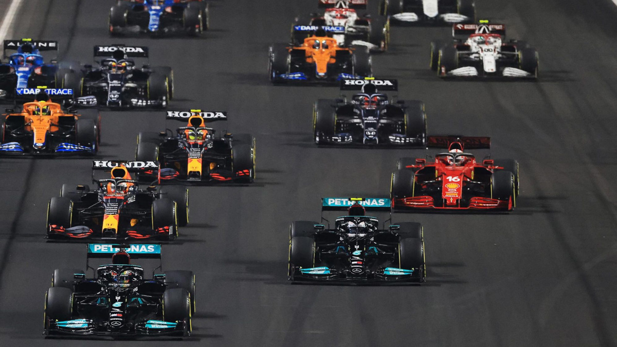 Formula 1 race cars on the track