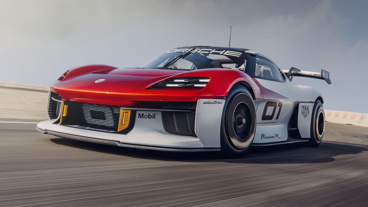 Exterior of the Porsche Mission R concept, the basis of future all-electric Porsche 718 sports cars