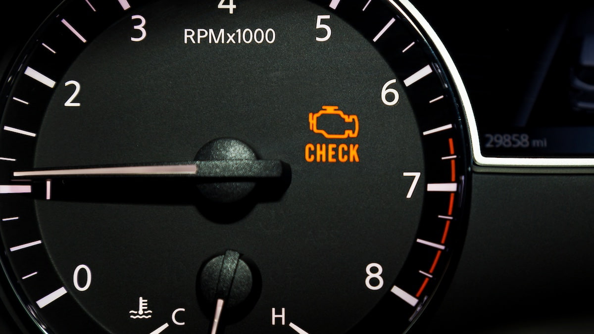 Engine check light on a vehicle’s instrument panel