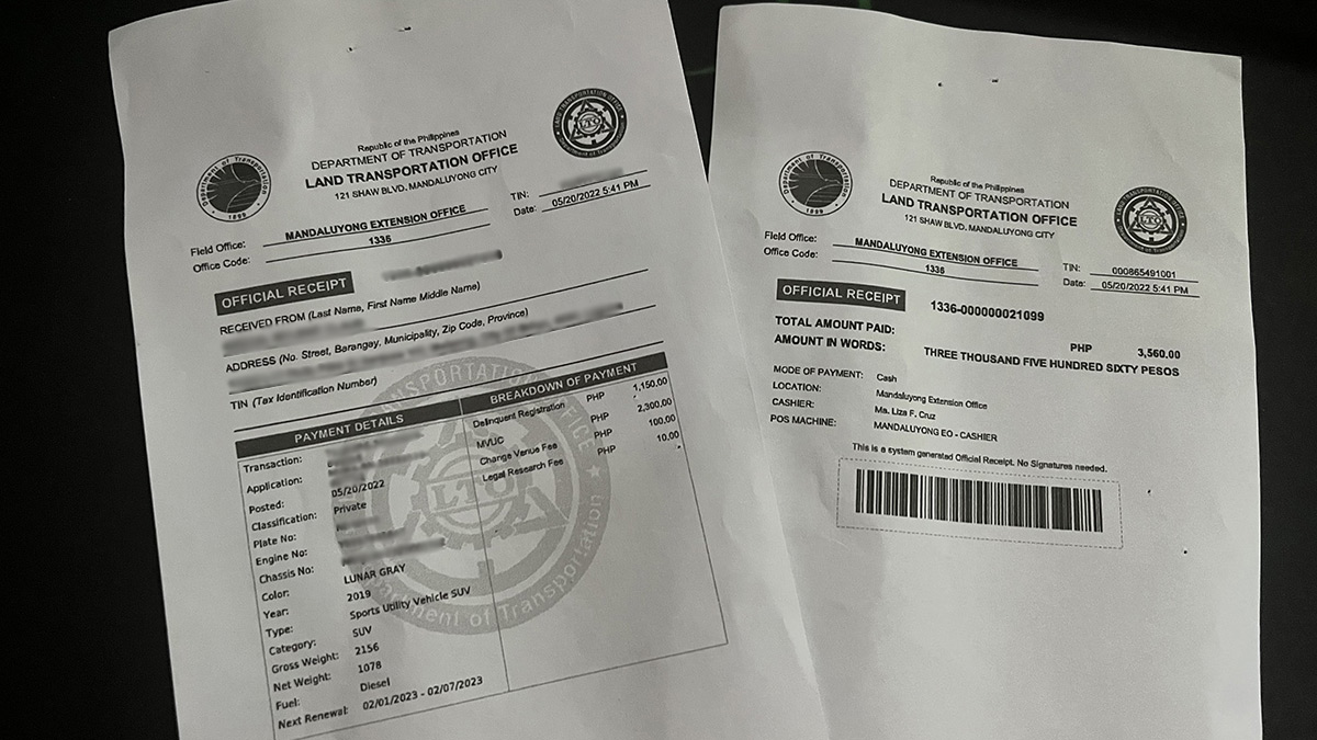 LTO OR 2022 This is what official receipts look like now