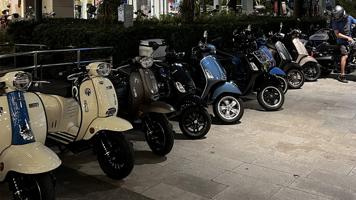 photo of vespas at the bike night in ATC for Father’s Day 2022