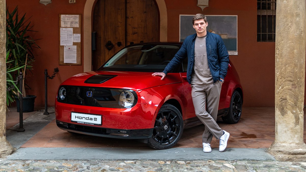 Formula 1 champion and Red Bull Racing driver Max Verstappen with the 2022 Honda e Limited Edition