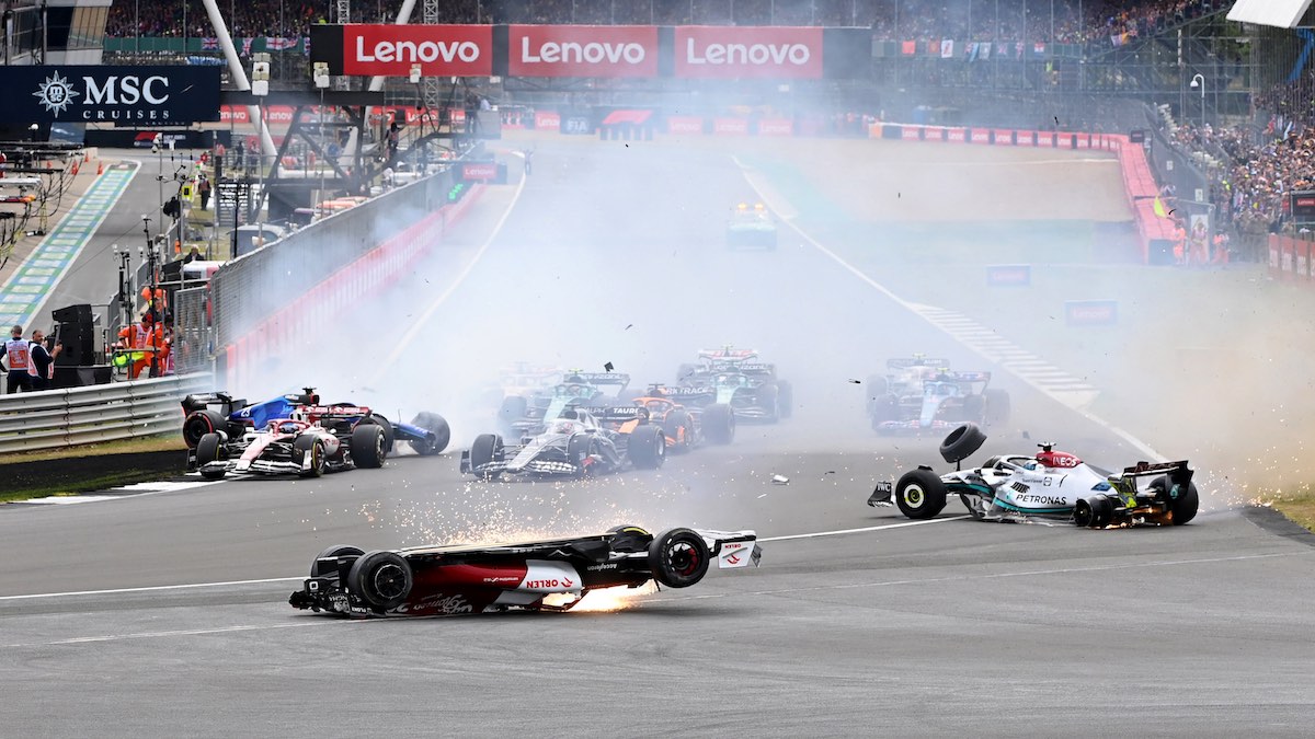 Alfa Romeo driver Zhou Guanyu has a big crash at the 2022 British Grand Prix