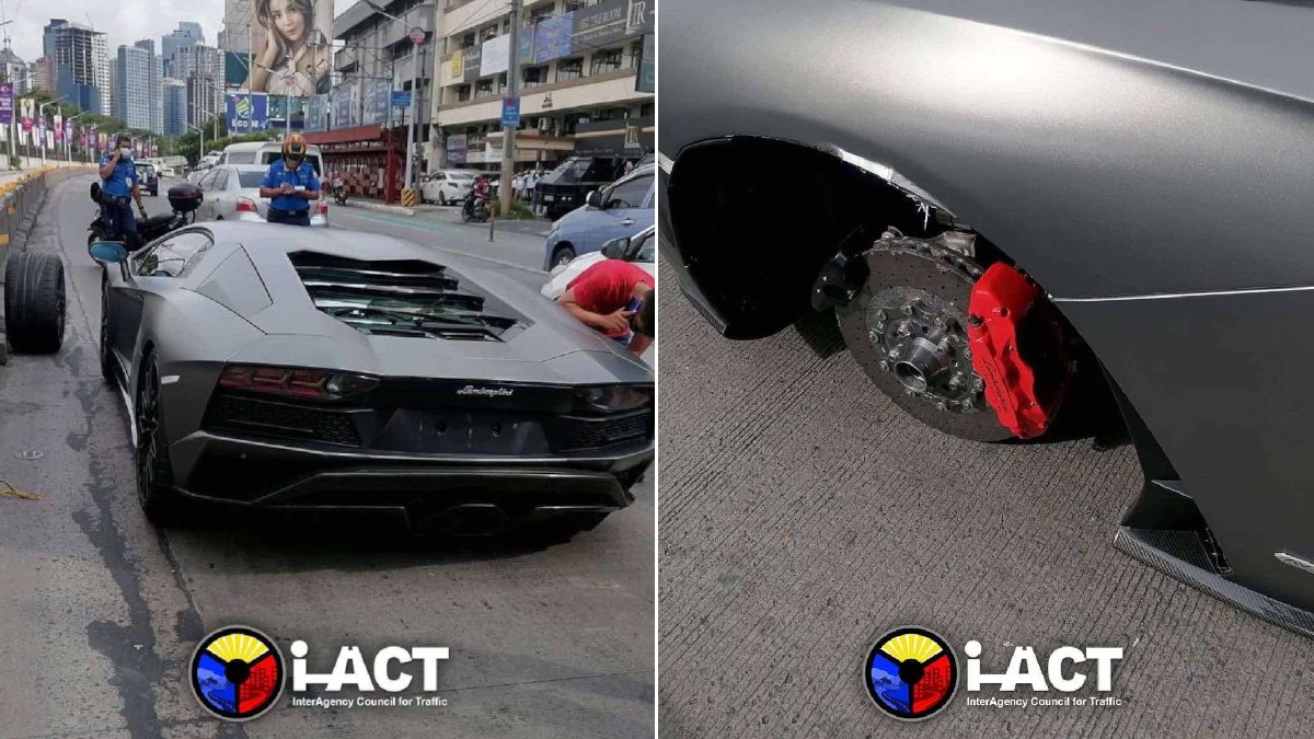 A Lamborghini Aventador S lost a wheel on EDSA