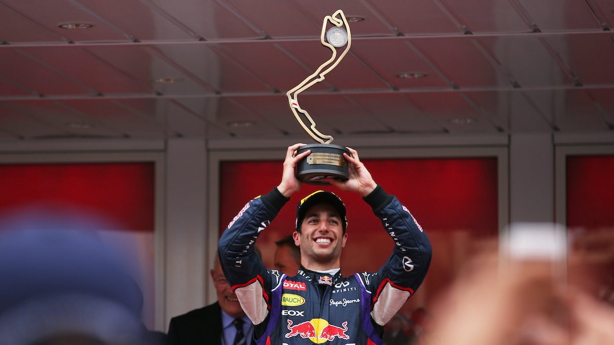 Daniel Ricciardo celebrates his Formula 1 victory at the 2014 Monaco Grand Prix