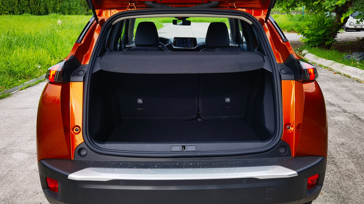 Cargo area of the 2022 Peugeot 2008 with the rear seats up