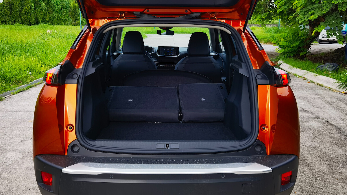 Cargo area of the 2022 Peugeot 2008 with the rear seats down