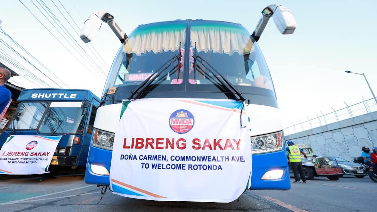 An MMDA Libreng Sakay bus set to ply Commonwealth Avenue in Quezon City