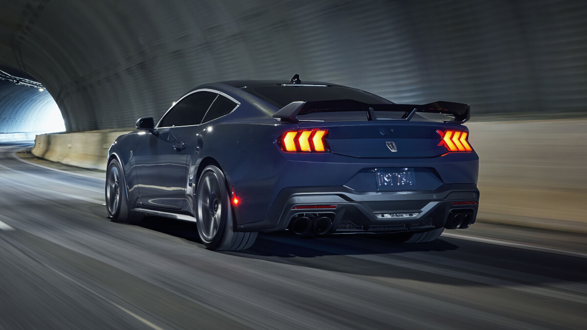 Rear quarter view of Ford Mustang Dark Horse
