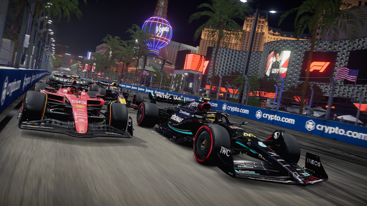 Screenshot of ‘F1 2023 gameplay’ featuring the Las Vegas circuit