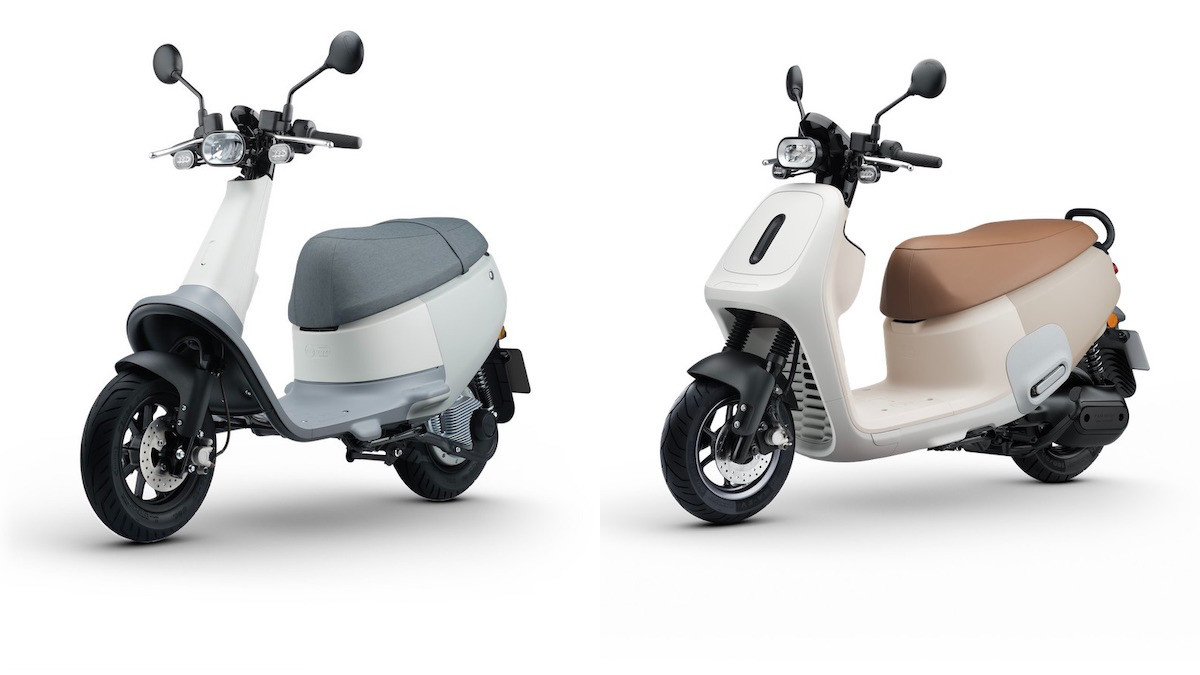 Images of the Gogoro x Muji Viva Me and Gogoro x Muji Viva Mix Me e-scooters