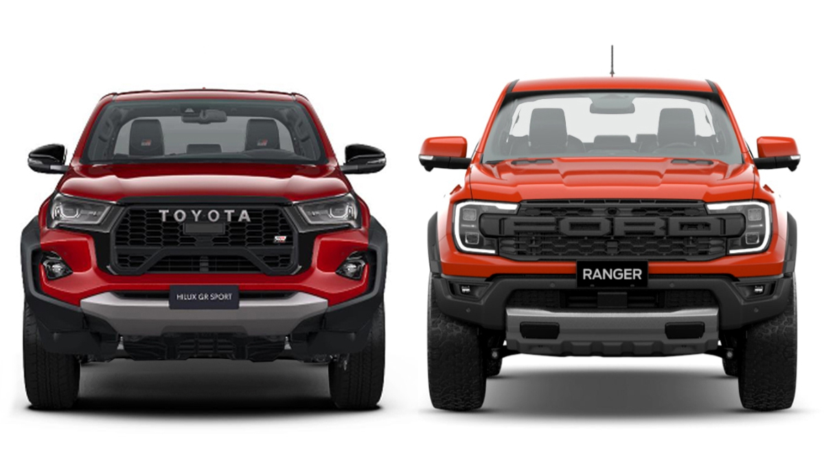 Size comparo Toyota Hilux GRS 2024 vs. Ford Ranger Raptor