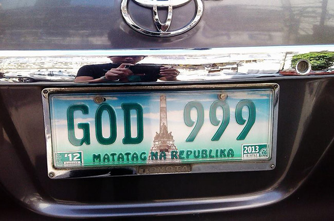 Holy license plate