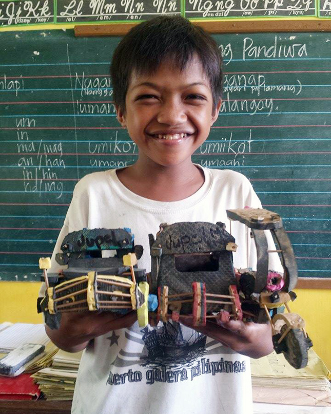 11-year-old Jupel’s toy vehicles from discarded flip-flops