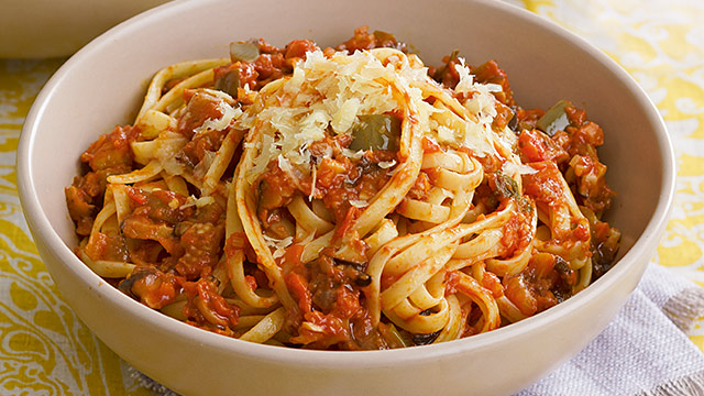 vegetarian bolognese in a bowl
