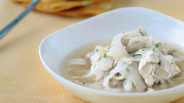 binakol soup or chicken in coconut water with coconut meat