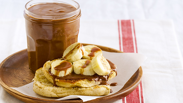 nutella dulce de leche spread on pandesal with bananas