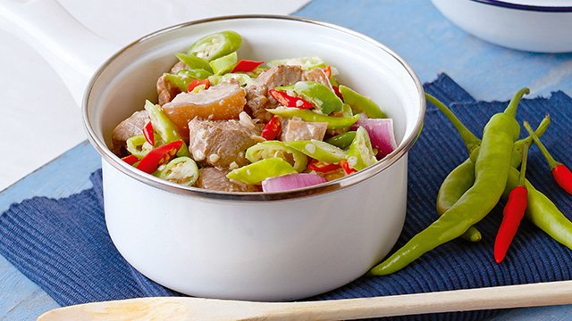 Bicol express in a stainless white pot