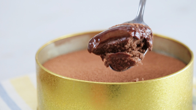 Chocolate dream cake baked in a tin can
