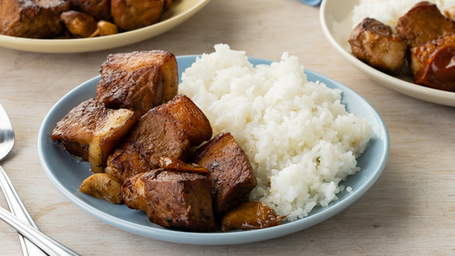 Adobo and rice on a plate