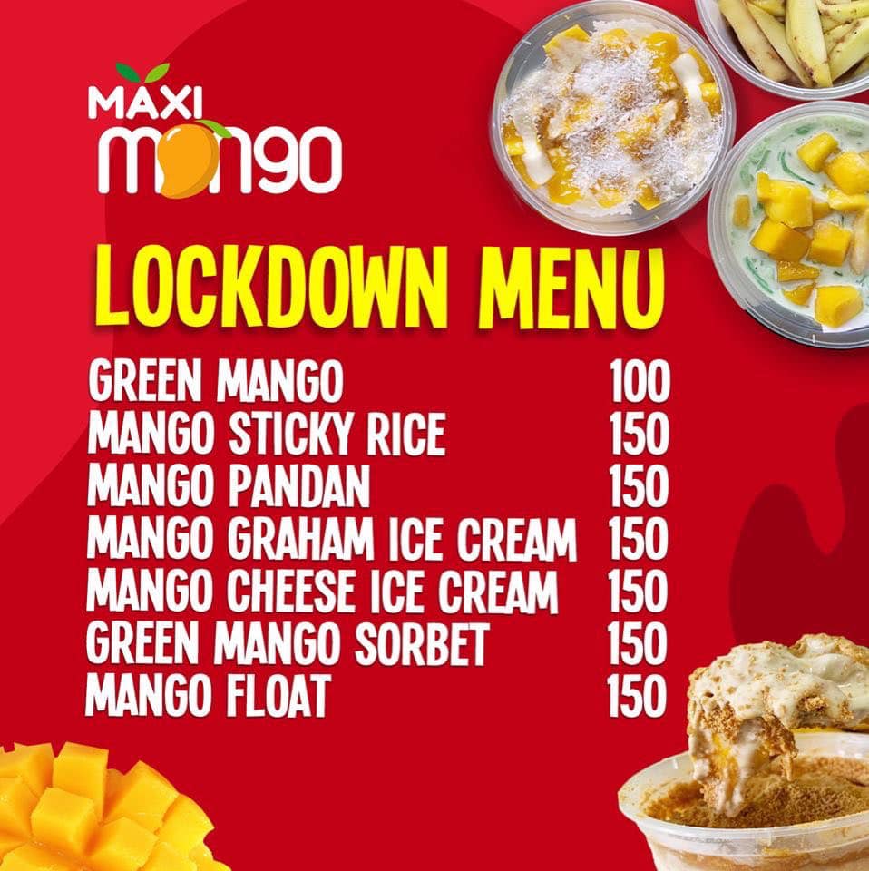 Maxi Mango's ECQ delivery menu
