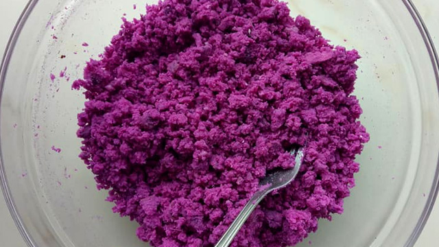 cooked and mashed ube or purple yam from the Philippines