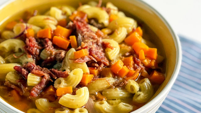sopas with corned beef in a bowl