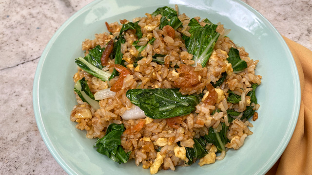 ginisang pechay tagalog with dried shrimp or hibe tossed with flavorful fried rice recipe image