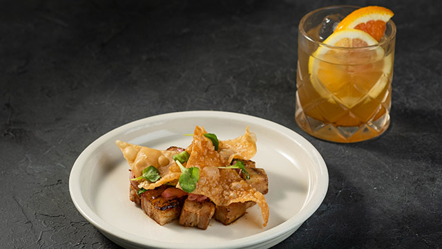 Your Local's 5-Course Cocktail Omakase Fift Course: Pork Chasyu Tostada and Whiskey Garam 
