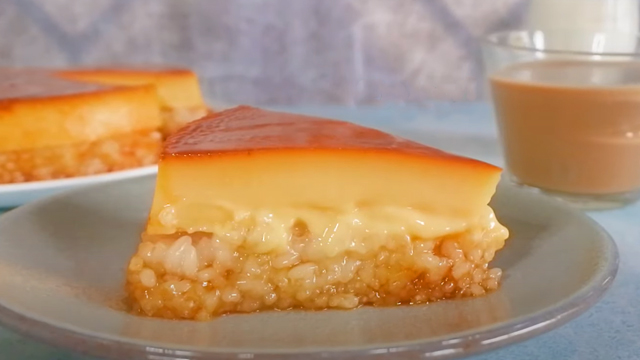 slice of suman topped with leche flan cake recipe image